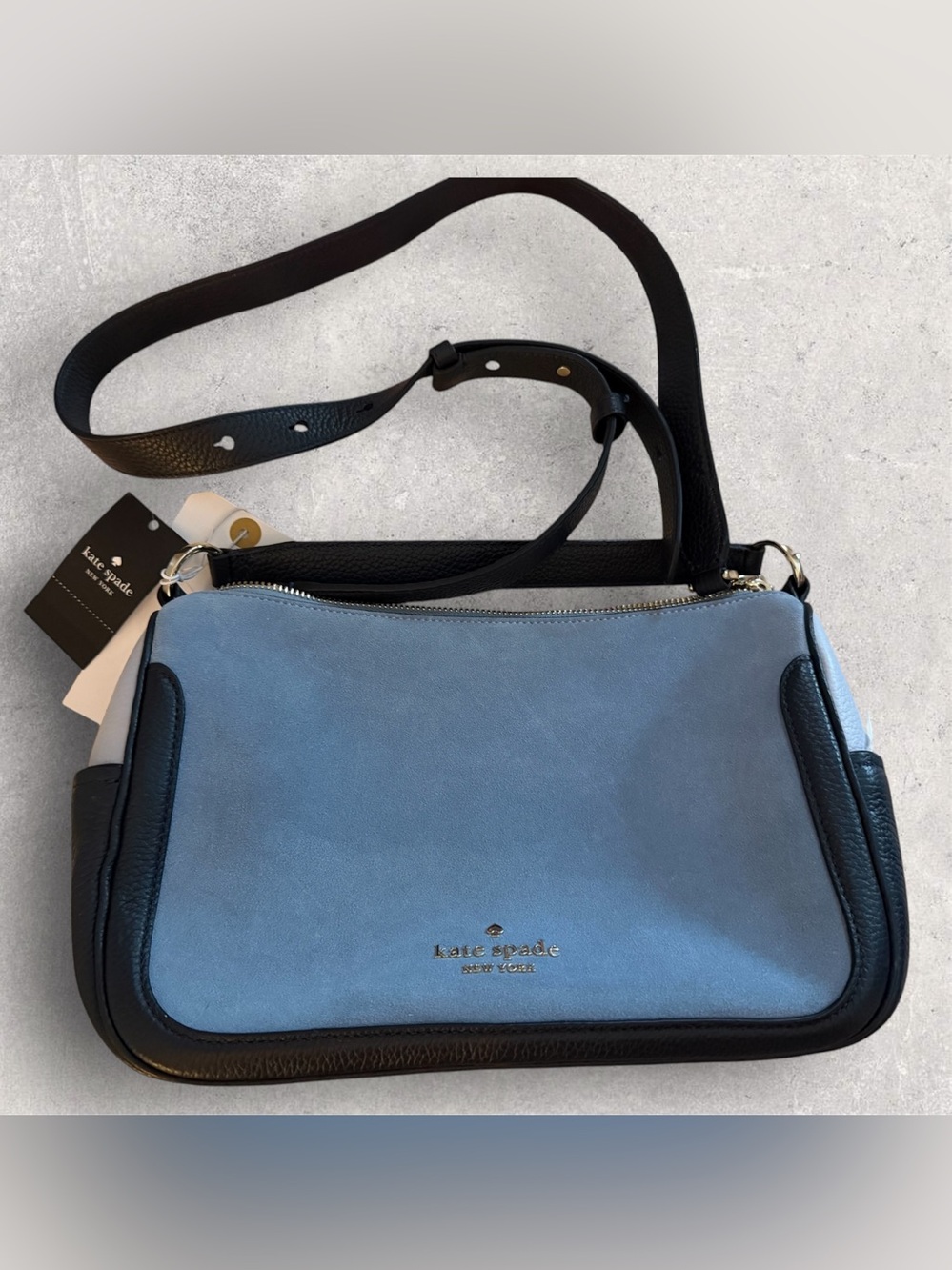 kate spade SMOOSH Suede BLUE Pebbled Leather NAVY Crossbody Bag